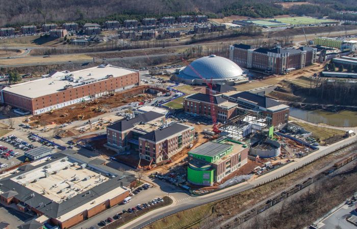 Liberty University's campus with construction projects in full swing.