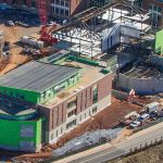 Construction continues on both the educational wing (left) and concert hall for Liberty's upcoming Center for Music and the Worship Arts.