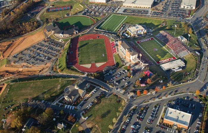 Aerial shot of Liberty's campus
