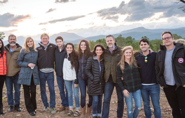 Special Commencement guests spend time with President Jerry Falwell and his family at their farm in Bedford County.