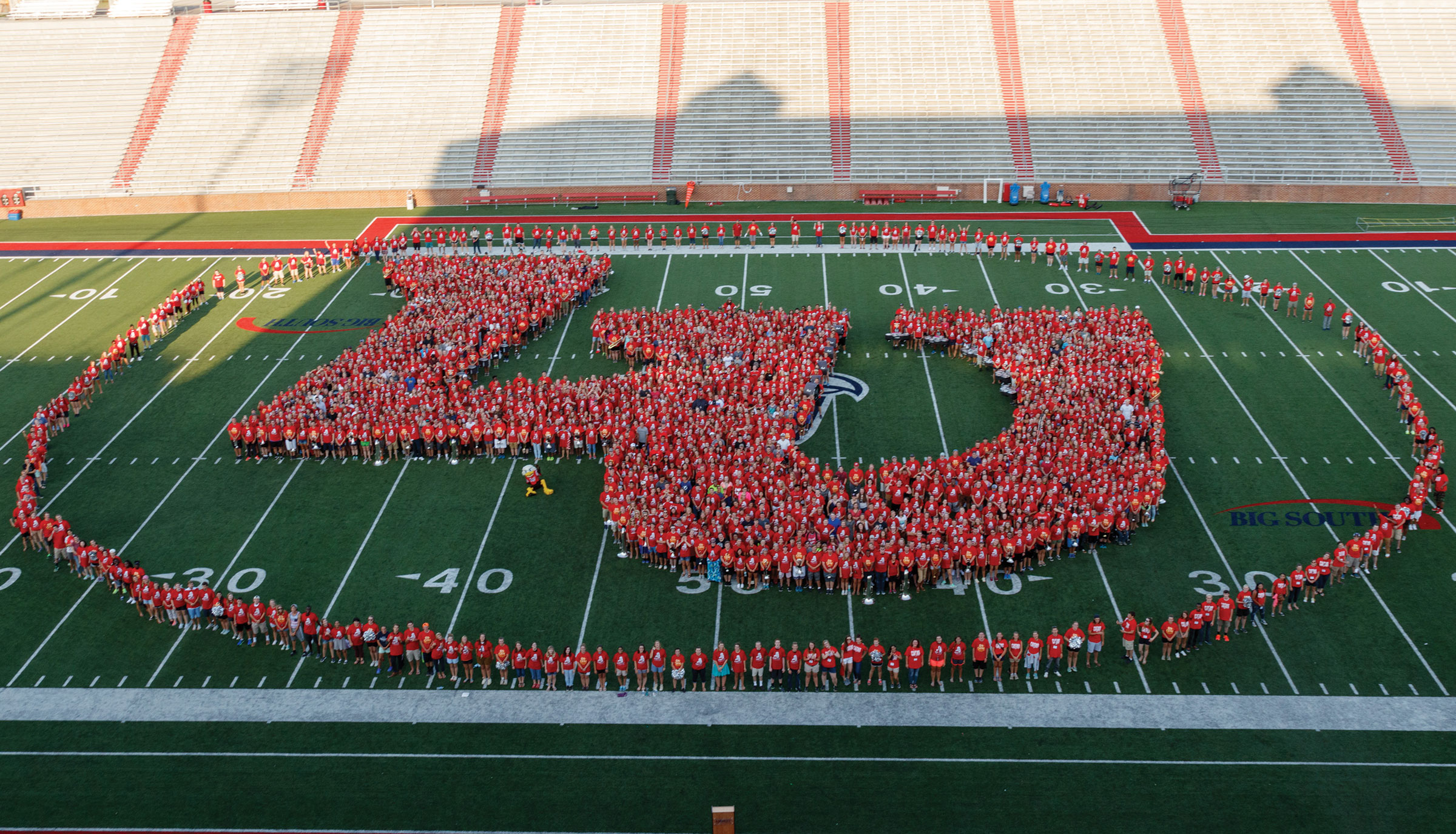 Liberty students form a giant LU.