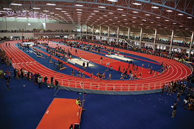 The Virginia Showcase, featuring over 3,000 high school athletes, was the first meet held in the new Liberty University Indoor Track Complex, on Jan. 13-14. Two national high school records were broken on the new track.