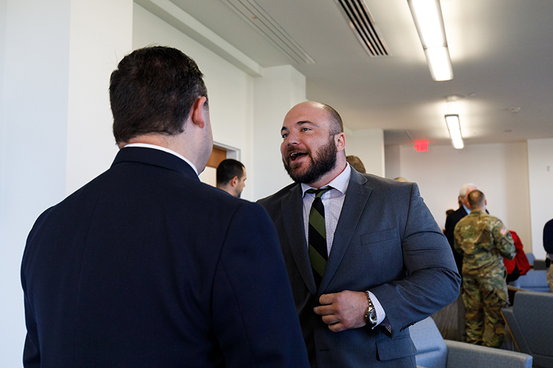 Jon Norman welcomed people into the Veterans Center after the ceremony to see the new space.