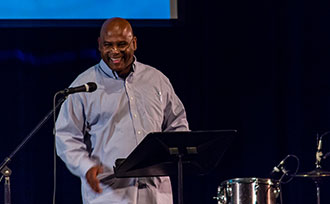 Randal Miller speaking at the Venue Church.