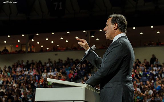 Senator Rick Santorum speaks to Liberty University students during Convocation on Nov. 10.