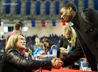 Walsh meets with Liberty students after her message.