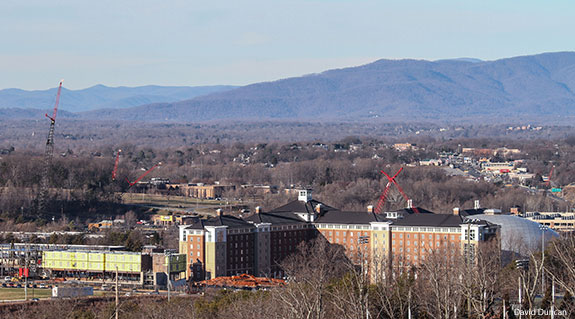Liberty University's Residential Commons II takes shape next to its predecessor.