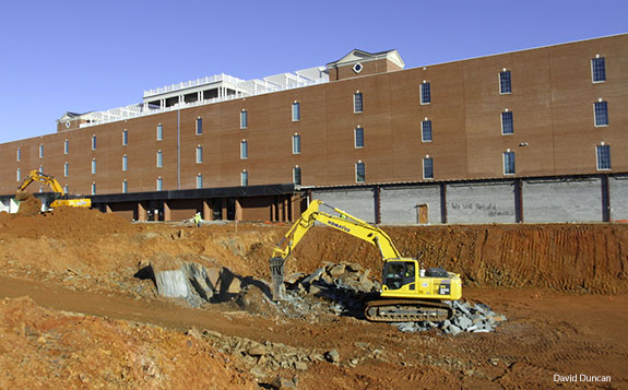 Work begins on an addition to Liberty University's DeMoss Hall.