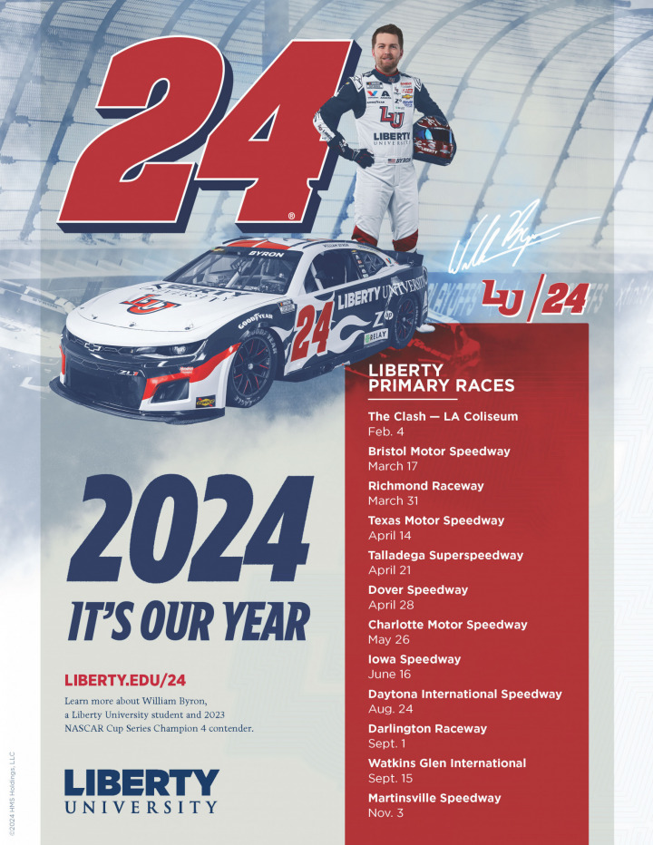 NASCAR driver William Byron will have Liberty University onboard the No